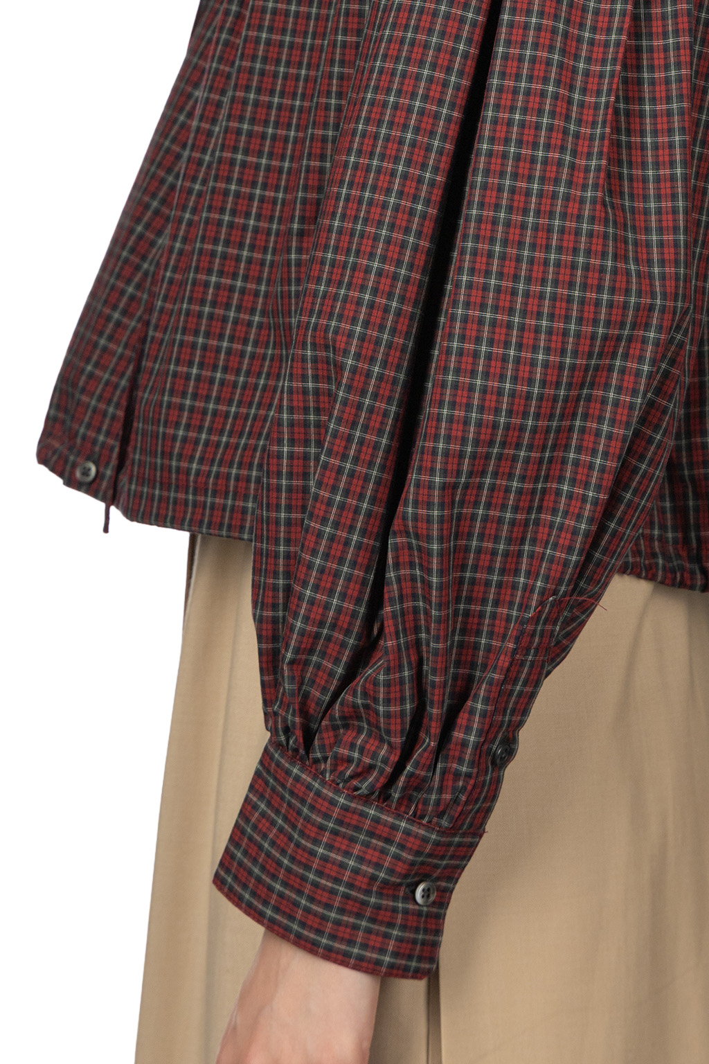 Manon - Tuck Sleeve Check Ribbon Blouse